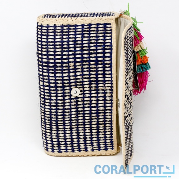Mar Y Sol Dalia Raffia Clutch, Navy - Picture 5 of 6
